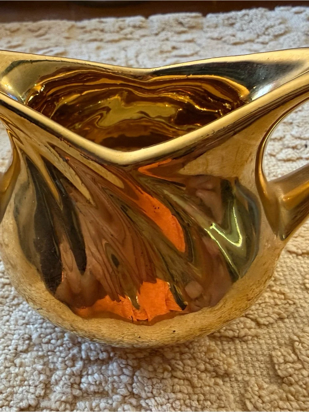 Pair of Decorative Gold Ceramic Creamer and Sugar